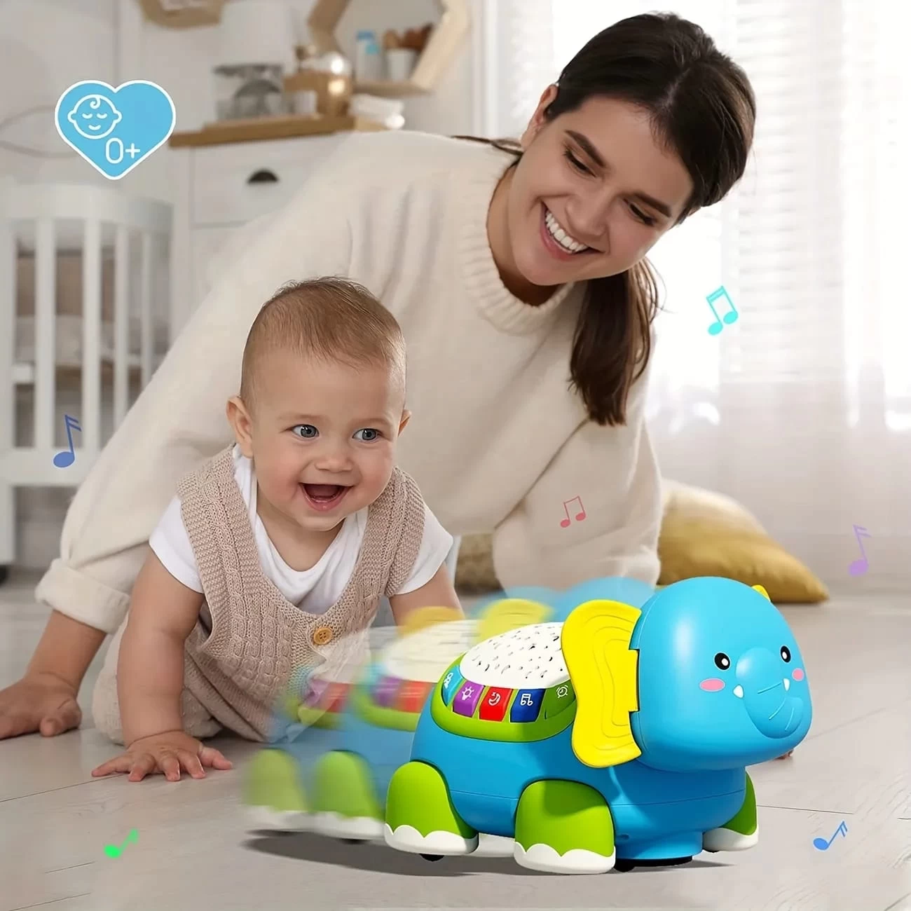 Elephant Musical Light-Up Baby Crawling Toy - Interactive and ...