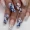 24pcs Shiny Blue Marble Print Press On Nails with Golden Foil Design and Glossy Pink Glue - Full Cover Medium Coffin Ballet False Nails for Women and Girls